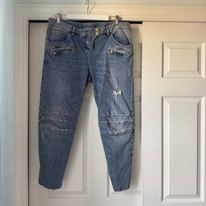 Balmain Distressed Blue Ankle Jeans